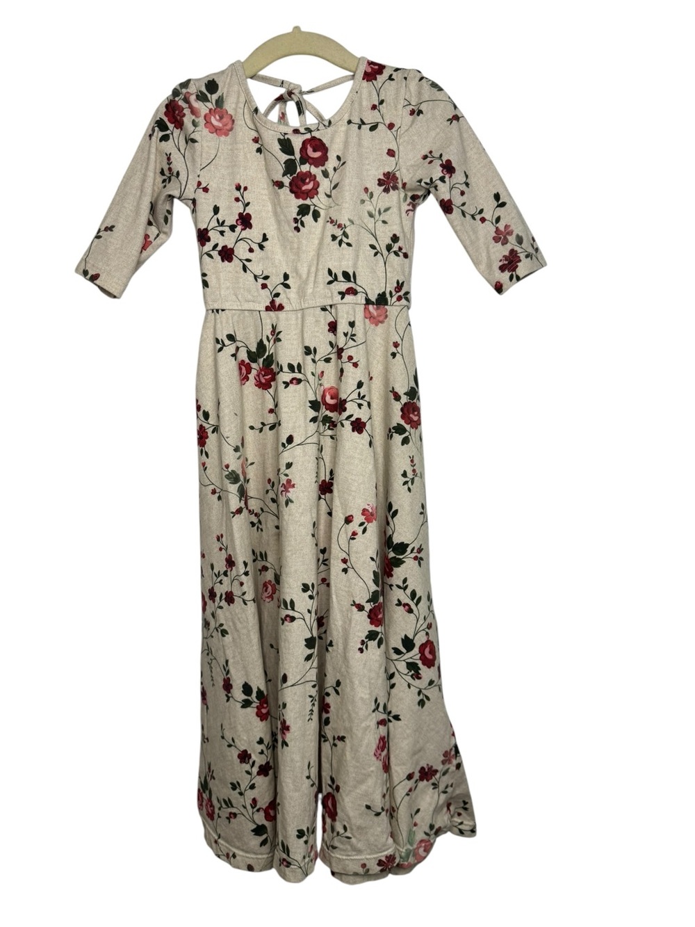 WDW Omi Jo Cotton Dress Floral Full Length 1/2 Sleeve Romantic Feminine 3T